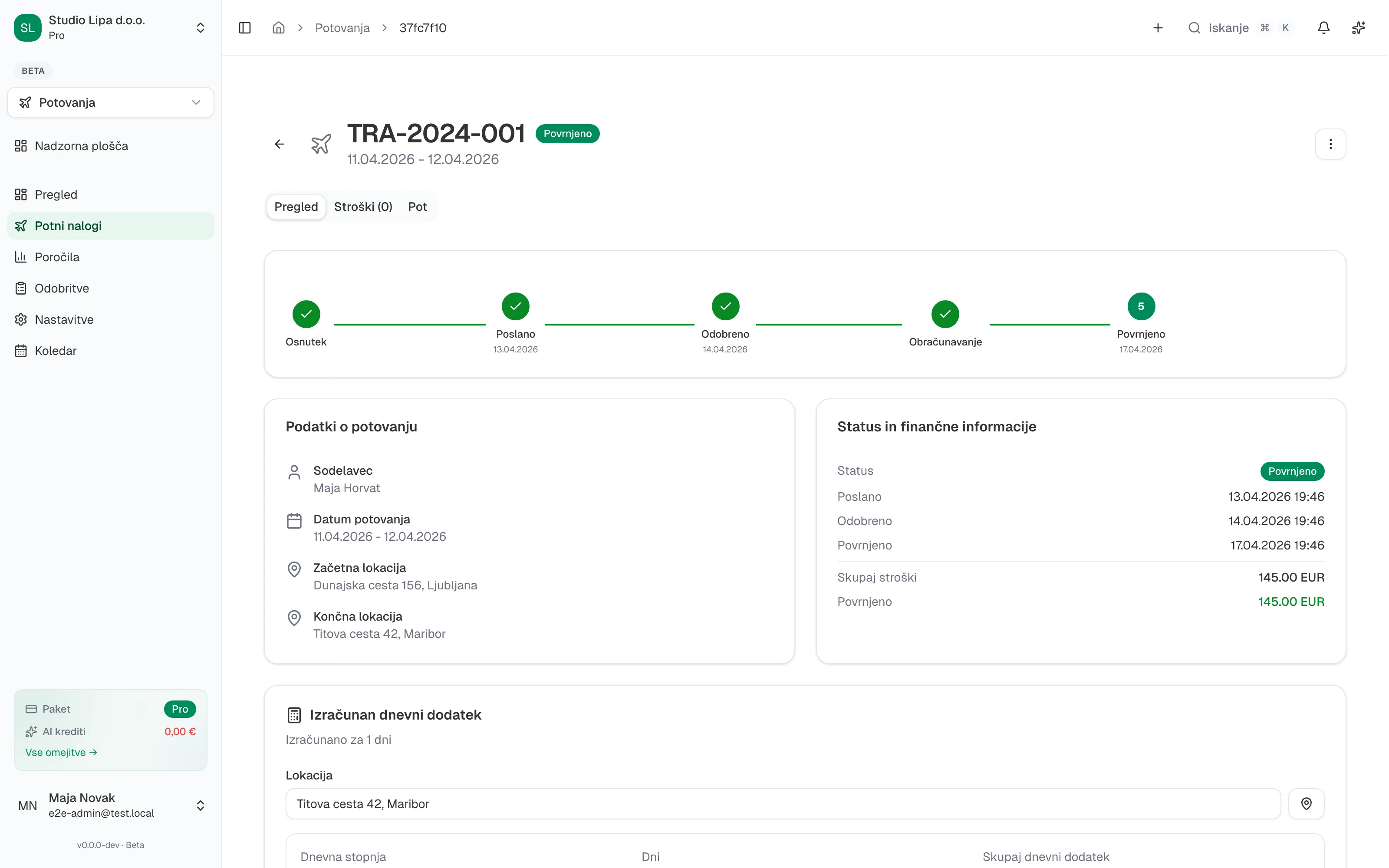 Travel Order Management with Slovenian Per-Diem Calculations